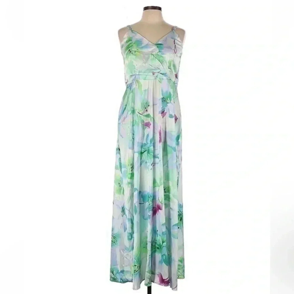 Nicole Miller New York | Watercolor Floral Print Sleeveless Maxi Dress Size L